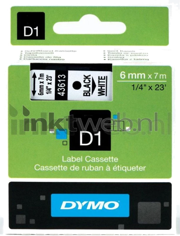 Dymo D1 - 43613 zwart op wit breedte 6 mm