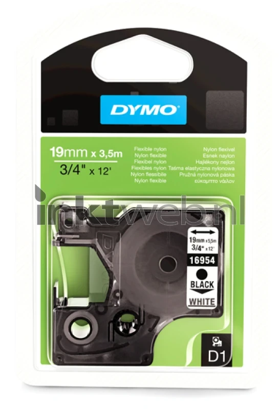 Dymo D1 flexibel zwart op wit breedte 19 mm