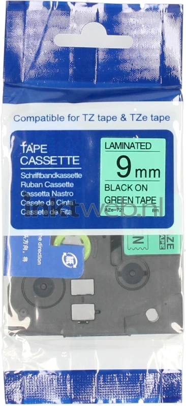 Huismerk Brother TZE-721 zwart op groen breedte 9 mm