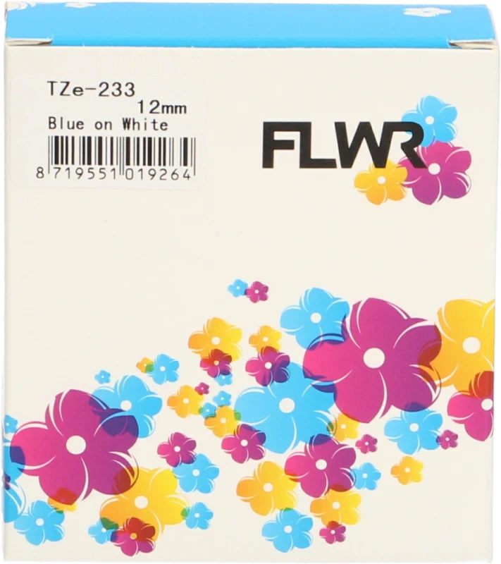 FLWR Brother TZE-233 blauw op wit breedte 12 mm