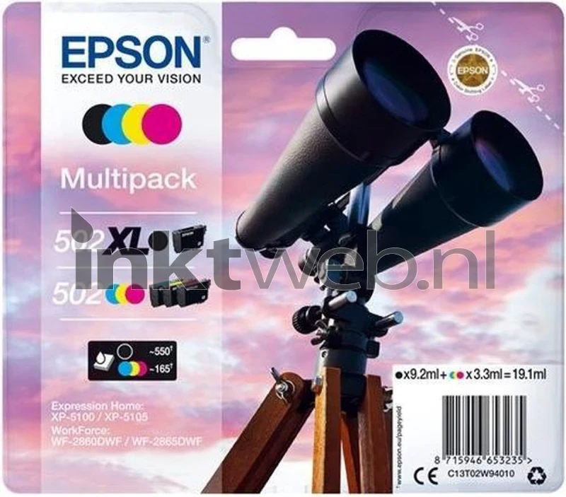 Epson 502XL / 502 Multipack zwart en kleur