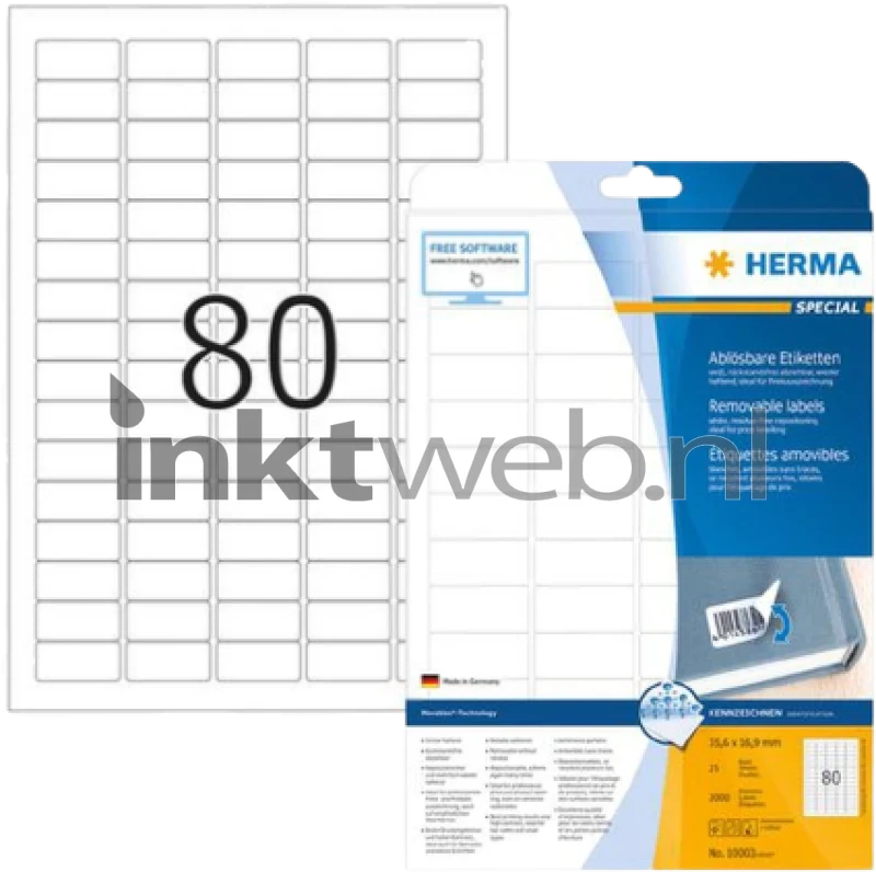 Herma 10003 Verwijderbare papieretiket 35,6 x 16,9mm wit