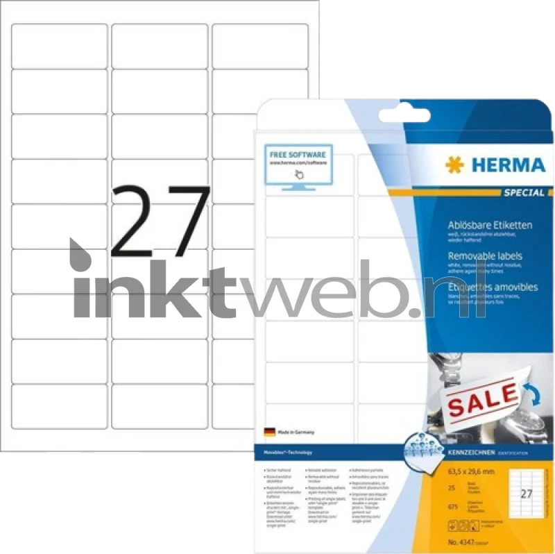 Herma 4347 Verwijderbare papieretiket 63,5 x 29,6mm wit