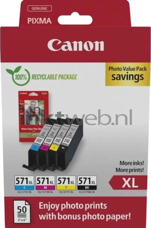 Canon CLI-571XL Multipack + fotopapier zwart en kleur