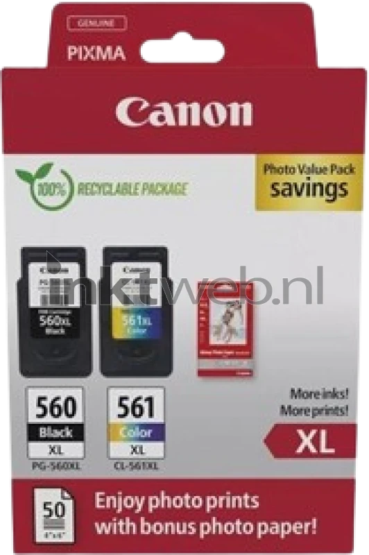 Canon PG-560XL / CL-561XL Multipack met fotopapier zwart en kleur