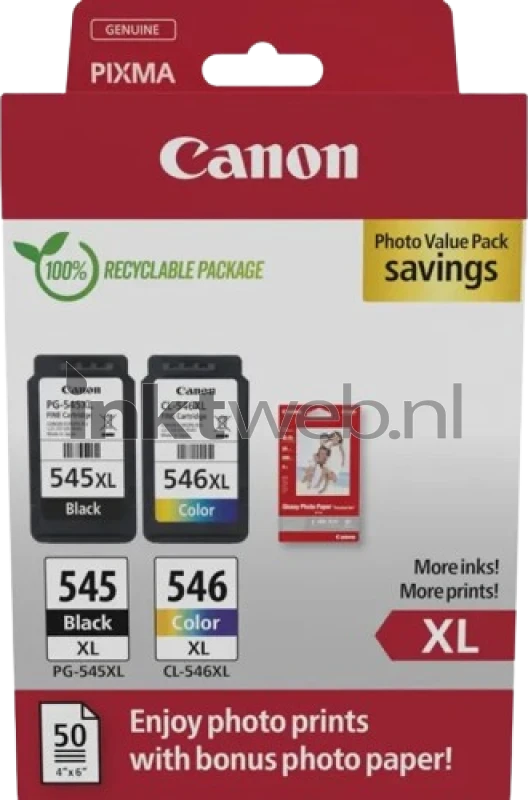 Canon PG-545XL / CL-546XL multipack met fotopapier zwart en kleur