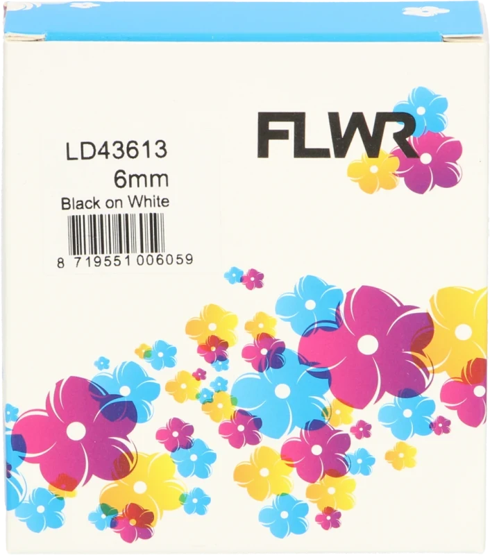 FLWR Dymo 43613 zwart op wit breedte 6 mm