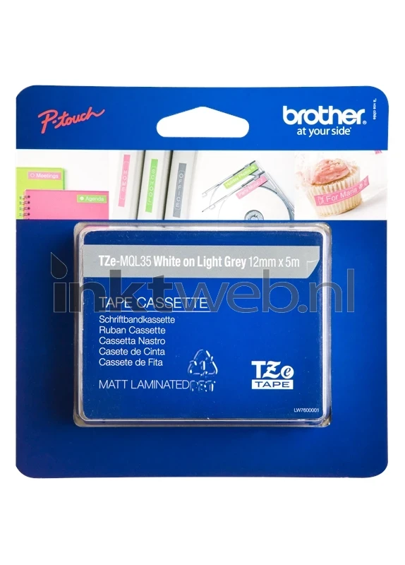 Brother TZE-MQL35 wit op licht grijs breedte 12 mm