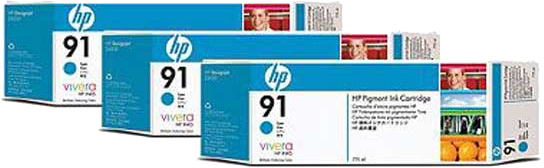 HP 91 3-pack cyaan