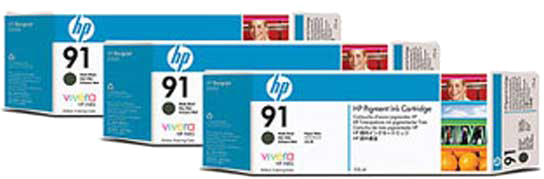 HP 91 3-pack mat zwart