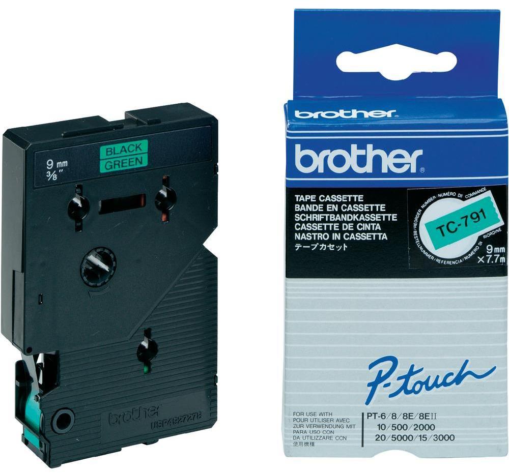 Brother  TC-791 zwart op groen breedte 9 mm